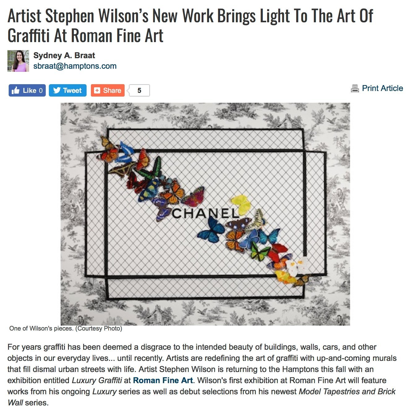 Artist Stephen Wilson's New Work Brings Light to the Art of Graffiti at Roman Fine Art - Hamptons.com - Stephen Wilson Studio