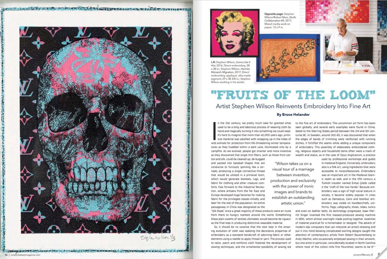 Fruits of the Loom: Artist Stephen Wilson Reinvents Embroidery Into Fine Art - Simply The Best Magazine - Stephen Wilson Studio