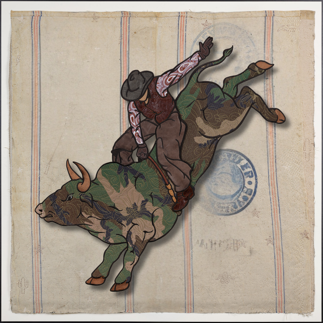 Vintage Camo Bull Rider 40"x40"