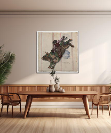 Vintage Camo Bull Rider 40"x40"